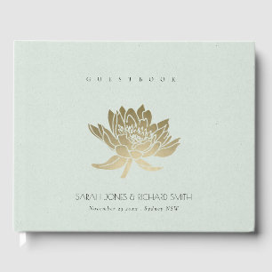 GLAMOROUS BLAUE SILVER LOTUS FLORAL MONOGRAMM GÄSTEBUCH