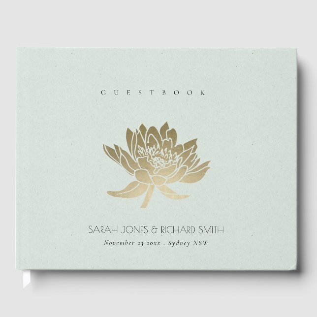 GLAMOROUS BLAUE SILVER LOTUS FLORAL MONOGRAMM GÄSTEBUCH (Vorderseite)