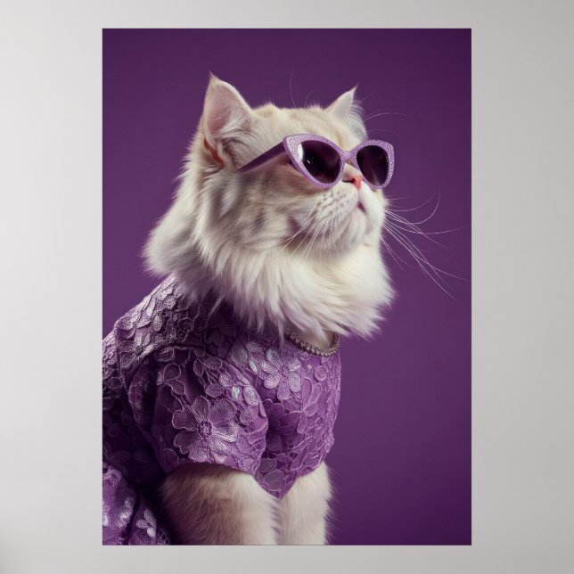 Glamorous Cat in Purple Lace Dress Poster (Vorne)