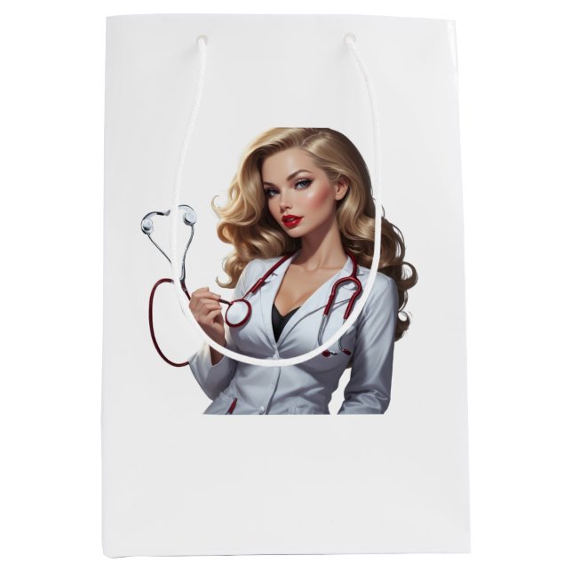 Glamorous Doctor with Heart Stethoscope - Elegant Mittlere Geschenktüte (Vorderseite)