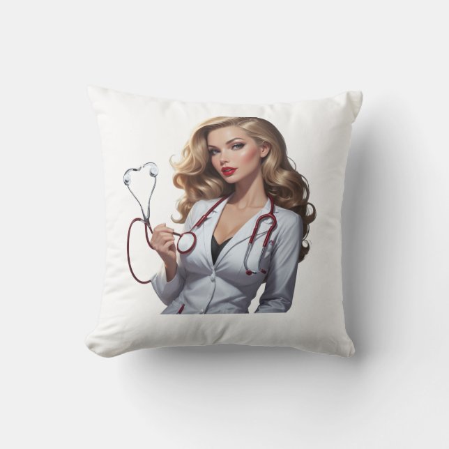 Glamorous Doctor with Heart Stethoscope Kissen (Vorderseite)