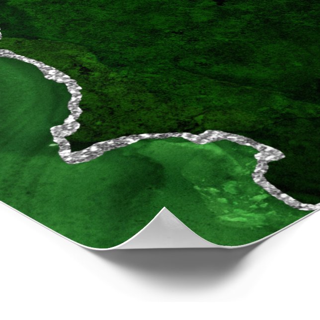 Glamorous Forest Green Marble Chic Silver Glitter Poster (Ecke)