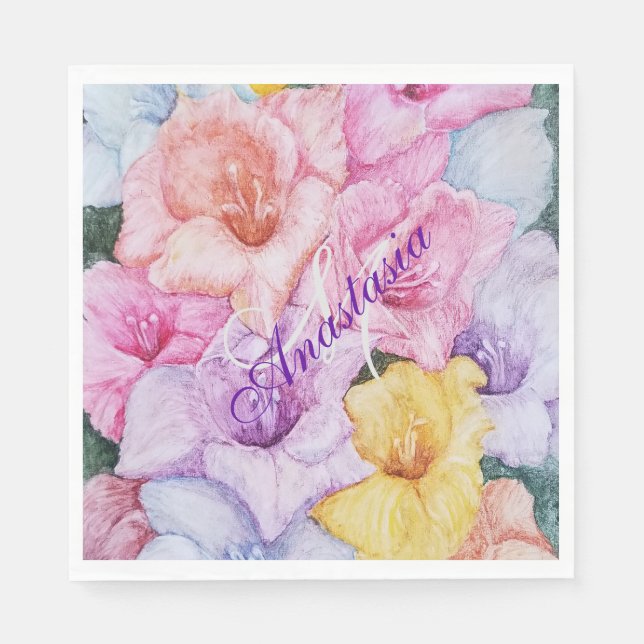 GLAMOROUS GLADIOLA BLUME MONOGRAM PARTY SERVIETTE (Vorderseite)
