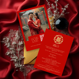 Glamorous Glitter Floral Double Happiness Photo Einladung