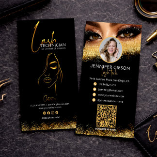Glamorous Gold & Black Lash Tech QR Code Visitenkarte