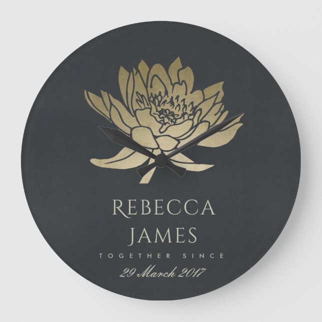 GLAMOROUS GOLD BLUE BLACK LOTUS SAVE THE DATE GIFT GROßE WANDUHR (Vorderseite)