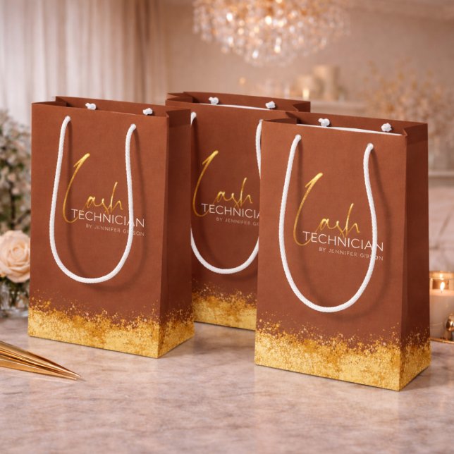 Glamorous Gold & Brown Lash Tech  Mittlere Geschenktüte (Von Creator hochgeladen)