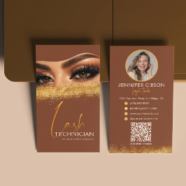 Glamorous Gold & Brown Lash Tech QR Code Visitenkarte