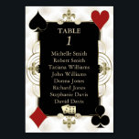 Glamorous Gold Casino Vegas Poker Wedding Tischnummer<br><div class="desc">Glam Casino Royale and Great Gatsby themed card design. It features vintage art deco style, a Roaring 1920's old Hollywood faux gold frame with Fleur-de-lis, playing cards suits (simulating playing cards), all on gold white Art Deco pattern background. Use Personalize tool to add your information. For more, visit please, my...</div>