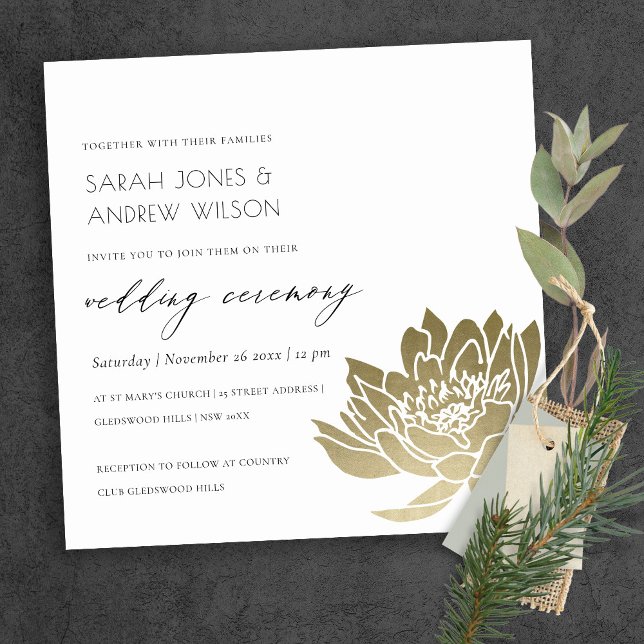 GLAMOROUS GOLD WHITE KRAFT LOTUS BLUMENWEDD EINLADUNG (Von Creator hochgeladen)