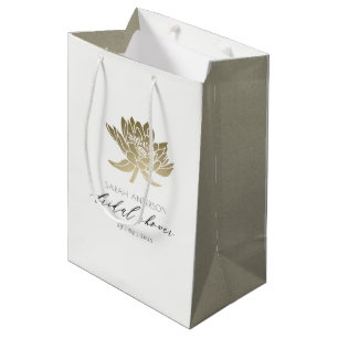 GLAMOROUS GOLD WHITE LOTUS FLORAL BRAUTPARTY MITTLERE GESCHENKTÜTE