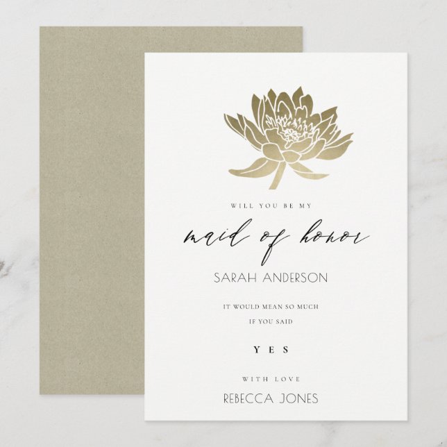 GLAMOROUS GOLD WHITE LOTUS FLORAL TRAUZEUGIN EINLADUNG (Vorne/Hinten)
