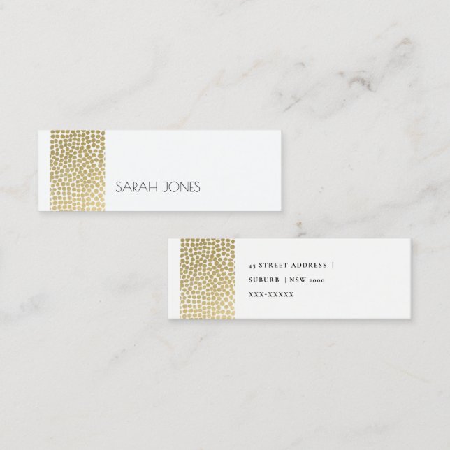 GLAMOROUS GOLD WHITE MOSAIC DOTS ADRESSE MINI VISITENKARTE (Vorne/Hinten)