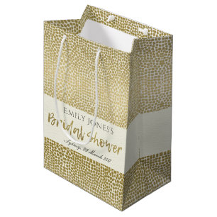 GLAMOROUS GOLD WHITE MOSAIC DOTS BRAUTPARTY MITTLERE GESCHENKTÜTE