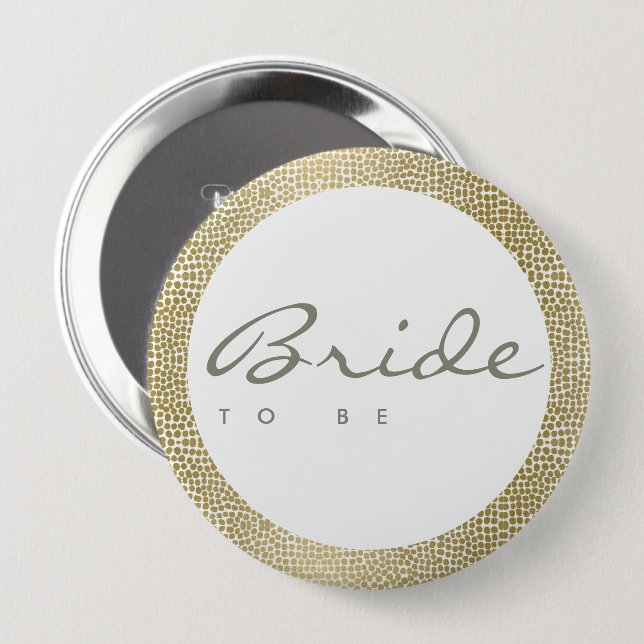 GLAMOROUS GOLD WHITE MOSAIC DOTS BRITS TO BE BUTTON (Vorne & Hinten)