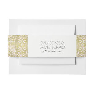 GLAMOROUS GOLD WHITE MOSAIC DOTS MONOGRAMM EINLADUNGSBANDEROLE