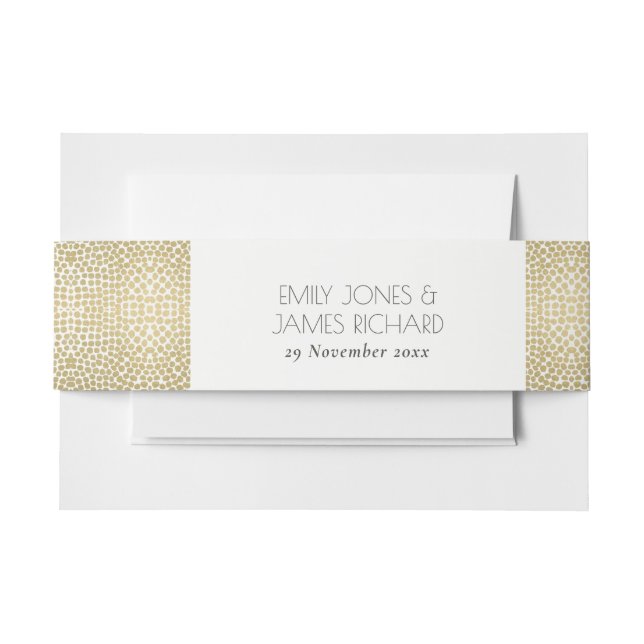 GLAMOROUS GOLD WHITE MOSAIC DOTS MONOGRAMM EINLADUNGSBANDEROLE (Vorderseite Beispiel)