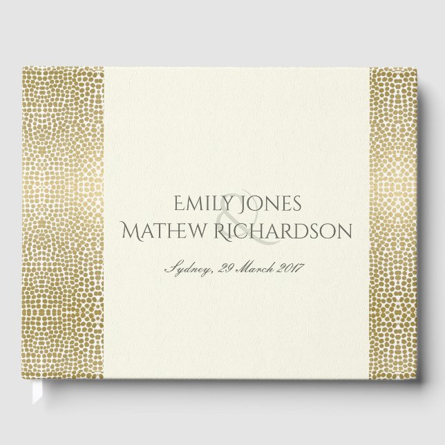 GLAMOROUS GOLD WHITE MOSAIC DOTS PERSONALISIERT GÄSTEBUCH (Vorderseite)