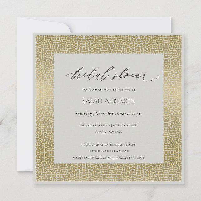 GLAMOROUS GREY GOLD DOTS MOSAIC BRIDAL SHOWER EINLADUNG (Vorderseite)