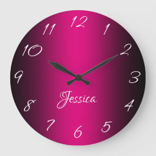Glamorous Hot Pink and Black Ombre Personalized Große Wanduhr