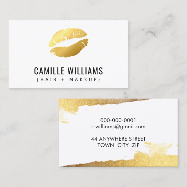 GLAMOROUS MINIMALISTISCHE Imitate Goldkuss Lippens Visitenkarte (Vorne/Hinten)