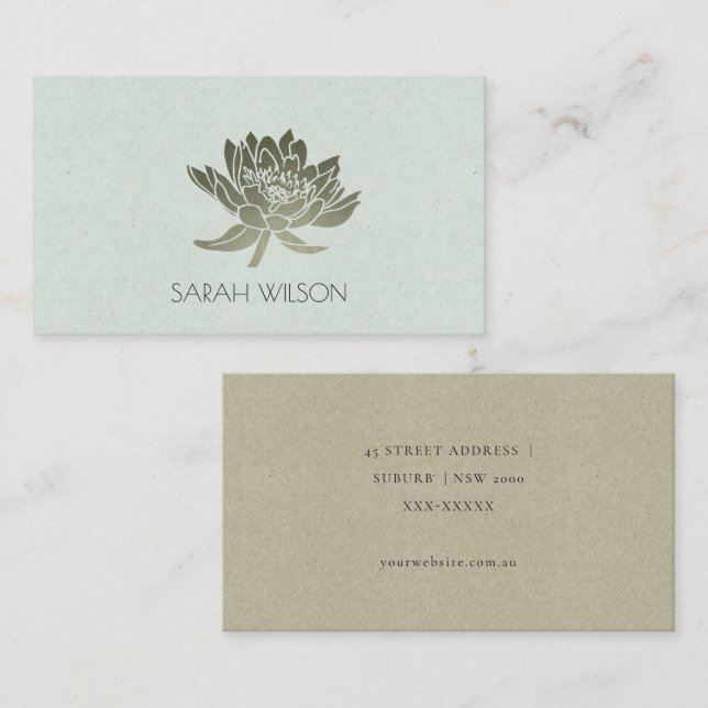 GLAMOROUS PALE BLUE GOLD LOTUS FLORAL ADRESSE VISITENKARTE (Vorne/Hinten)