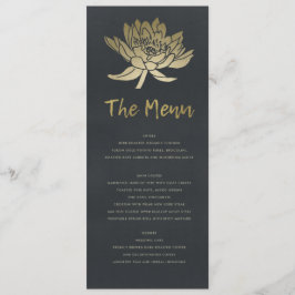 GLAMOROUS PALE GOLD BLUE BLACK LOTUS FLORAL MENÜ MENÜKARTE