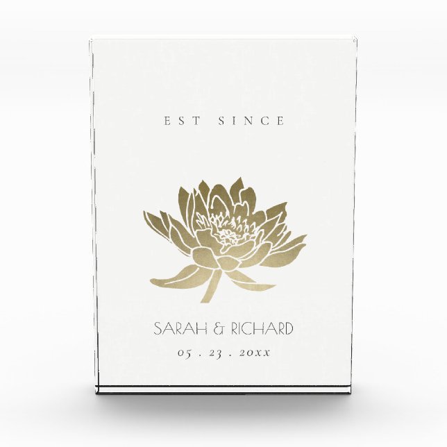 GLAMOROUS PALE GOLD WHITE LOTUS SAVE THE DATE GIFT FOTOBLOCK (Vorderseite)