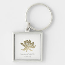 GLAMOROUS PALE GOLD WHITE LOTUS SAVE THE DATE GIFT