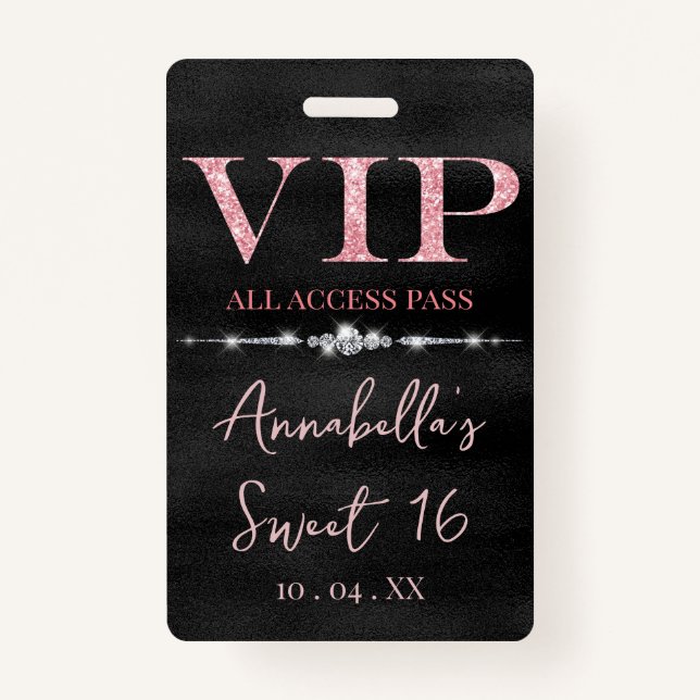 Glamorous Pink Glitter on Black VIP Ausweis (Vorderseite)