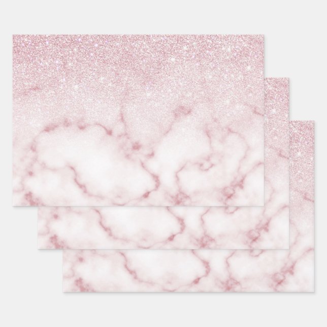 Glamorous Pink White Glitter Marble Gradient Schat Geschenkpapier Set (Set)