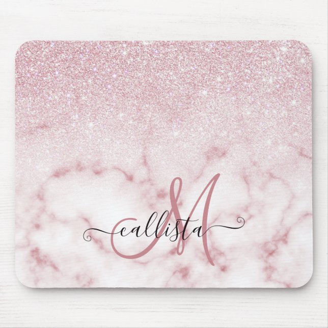 Glamorous Pink White Glitter Marble Gradient Schat Mousepad (Vorne)