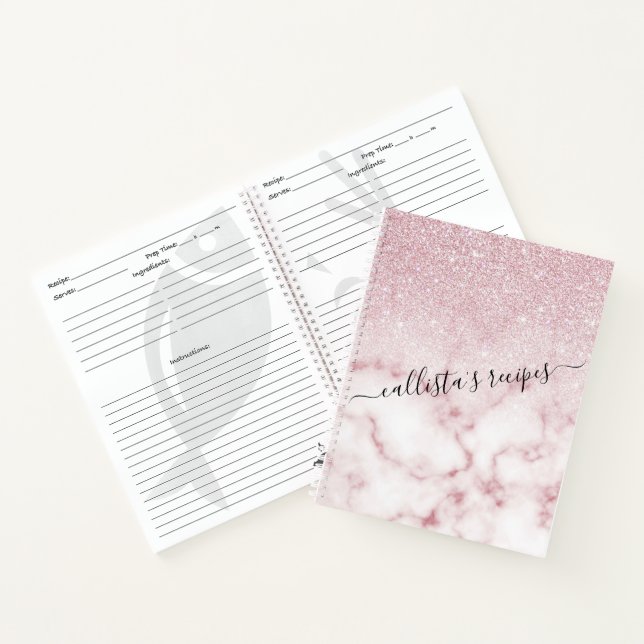 Glamorous Pink White Glitter Marble Gradient Schat Notizbuch (Innenseite)