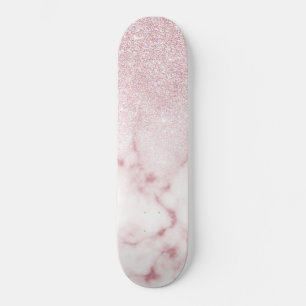 Glamorous Pink White Glitter Marble Gradient Schat Skateboard