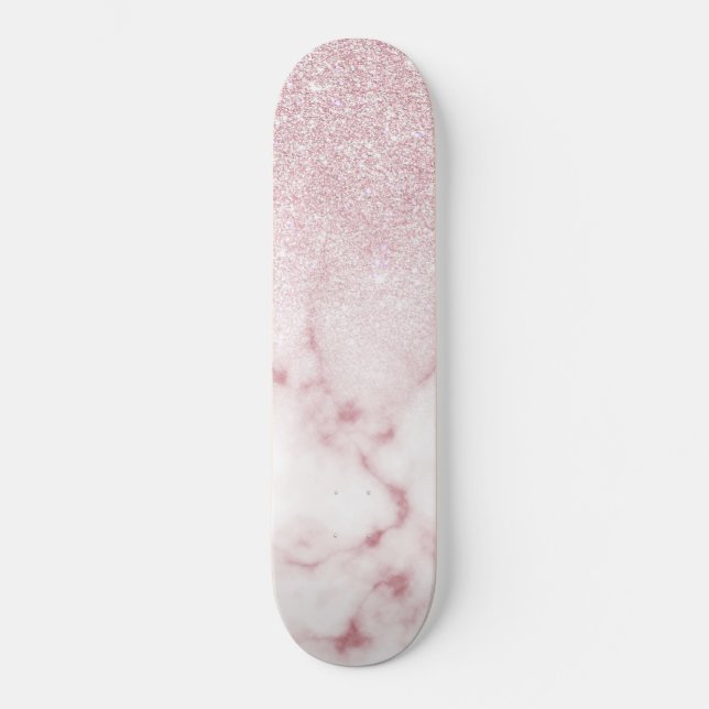 Glamorous Pink White Glitter Marble Gradient Schat Skateboard (Vorderseite)