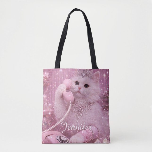Glamorous Princess Cat Using Telephone             Tasche (Vorderseite)