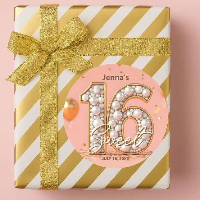 Glamorous Regal Pearl Blush Pink Gold Sweet 16 Runder Aufkleber (Von Creator hochgeladen)