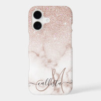 Glamorous Rose Gold White Glitter Marble Gradient