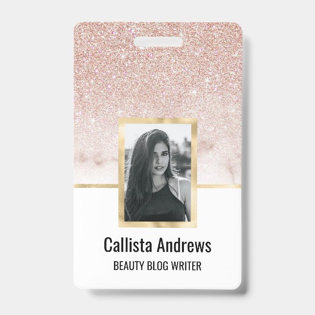 Glamorous Rose Gold White Glitter Marble Gradient Ausweis (Vorderseite)
