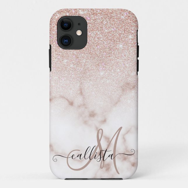 Glamorous Rose Gold White Glitter Marble Gradient Case-Mate iPhone Hülle (Rückseite)