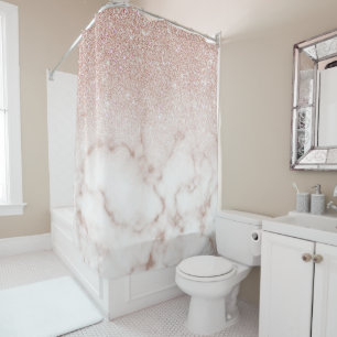 Glamorous Rose Gold White Glitter Marble Gradient Duschvorhang