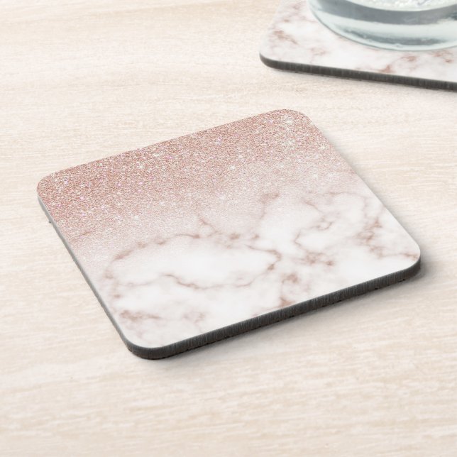 Glamorous Rose Gold White Glitter Marble Gradient Getränkeuntersetzer (Linke Seite)