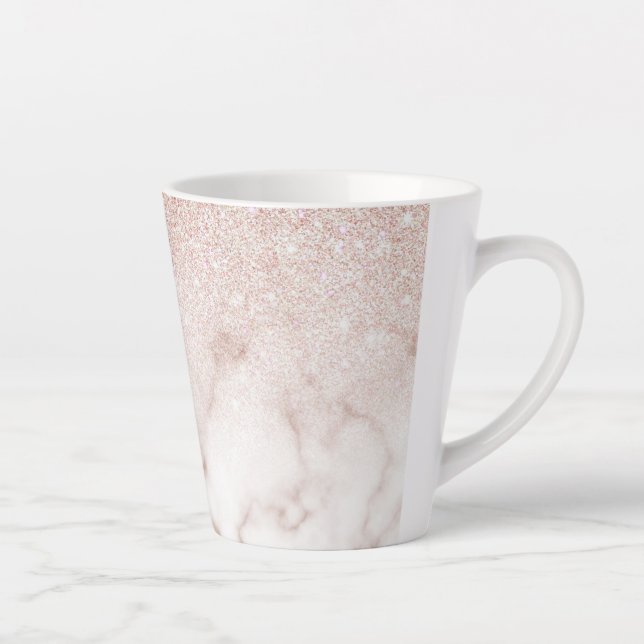 Glamorous Rose Gold White Glitter Marble Gradient Milchtasse (Rechts)