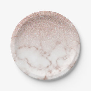 Glamorous Rose Gold White Glitter Marble Gradient Pappteller