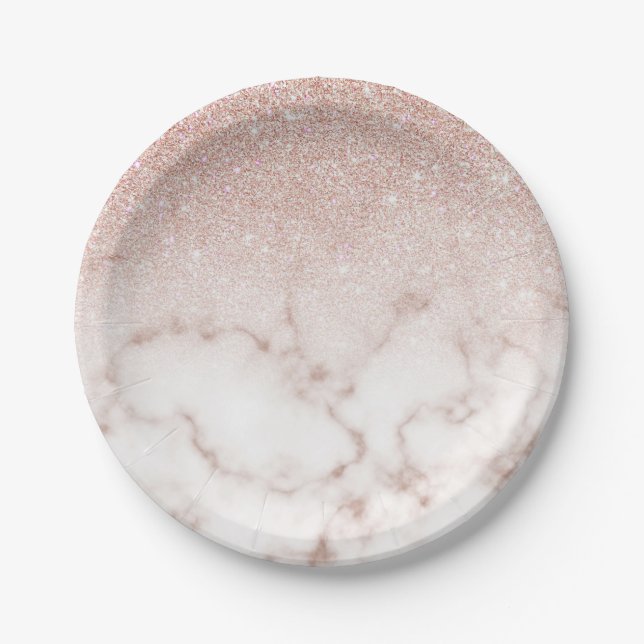 Glamorous Rose Gold White Glitter Marble Gradient Pappteller (Vorderseite)