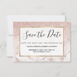 Glamorous Rose Gold White Glitter Marble Gradient Save The Date