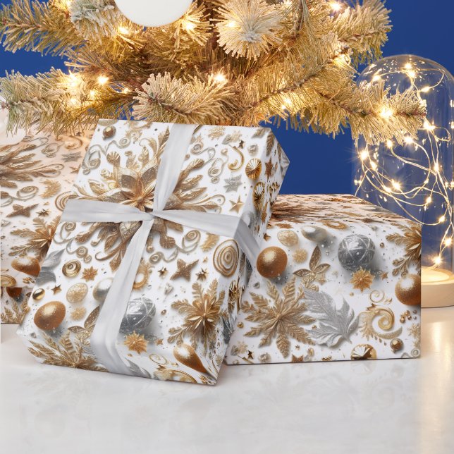 Glamorous Silver Gold Flourish Christmas  Geschenkpapier (Feiertage)