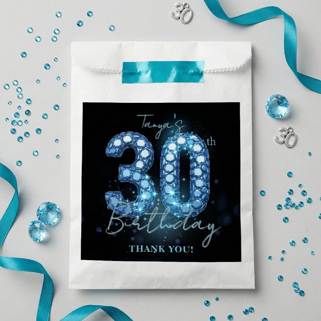 Glamorous Teal Blue Black Diamond 30th Birthday Geschenktütchen (Von Creator hochgeladen)
