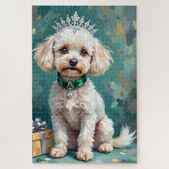 Glamorous White Poodle Princess Christmas Art (Vertikal)