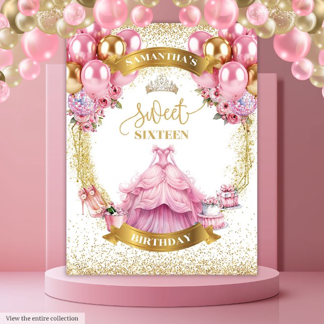 Glamour 16 . Geburtstag Banner Pink Gold Glitzern Wandteppich (Glamorous Sweet Sixteen Banner Pink Gold Sparkles)
